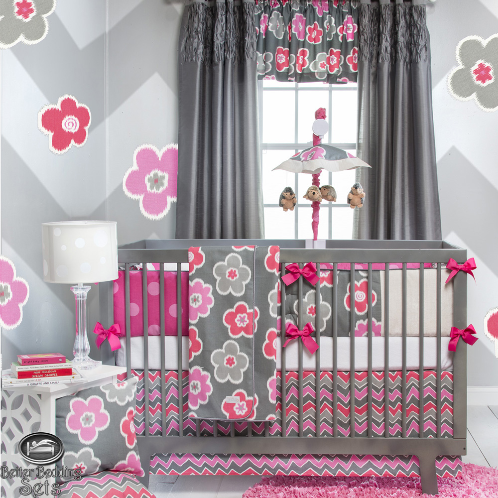 Catching Grey Nursery Eye Catching Grey Themed Baby Nursery Interior Involving Strong Pink And Red On Modern Crib Bedding Kids Room Inspirational Modern Crib Bedding With Lovely Color Combination