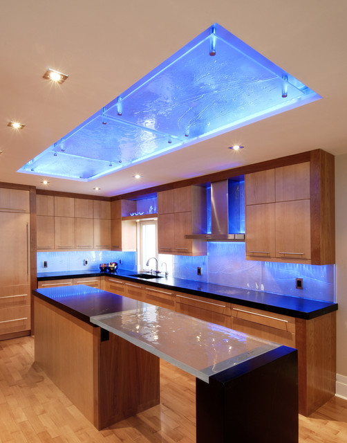 Blue Led Lighting Fabulous Blue Led Under Cabinet Lighting At Contemporary Kitchen With Solid Wood Cabinet Also Granite Countertop Decoration  Stylish Home With Smart Led Under Cabinet Lighting Systems For Attractive Styles