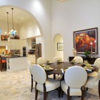 Kitchen And Applied Fabulous Kitchen And Dining Area Applied Travertine Tile Kitchen Floor Plans And Circular Dining Table And Upholstered Door Kitchens 20 Beautiful Kitchen Layout With Floor Plan Arrangements And Tips