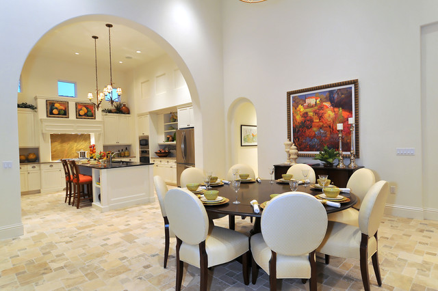 Kitchen And Applied Fabulous Kitchen And Dining Area Applied Travertine Tile Kitchen Floor Plans And Circular Dining Table And Upholstered Door Kitchens 20 Beautiful Kitchen Layout With Floor Plan Arrangements And Tips