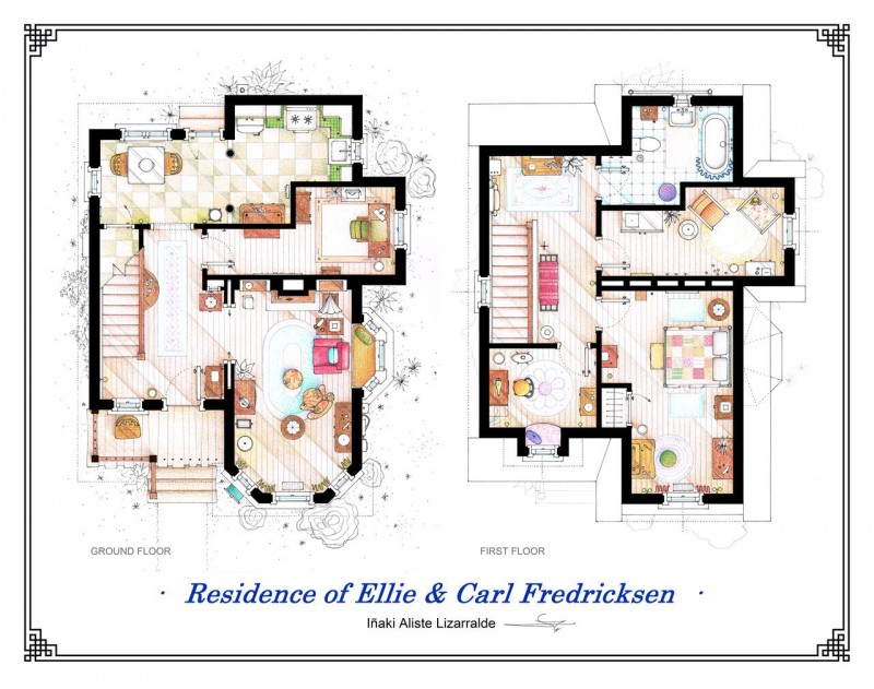 Residence Of Fredricksen Fabulous Residence Of Ellie Carl Fredrick Sen With TV Home Floor Plans Installed In Master Bedroom Completed Entertainment Units Decoration Imaginative Floor Plans Of Television Serial Movie House