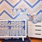 Zigzag Patterned Modern Fabulous Zigzag Patterned Linen Of Modern Crib Bedding And Wallpaper Attached As Focal Point In Baby Room Kids Room Inspirational Modern Crib Bedding With Lovely Color Combination