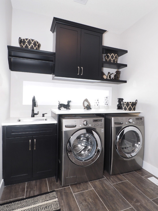 Laundry Room Adorable Fancy Laundry Room Planner With Adorable Washing Machine Wood Floor Minimalist Dark Wall Shelves Artistic Baskets Dark Faucet Porcelain Sink Interior Design  Smart And Beautiful Laundry Rooms That Inspire Your Design Creativity