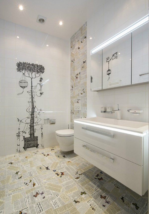 Quirky Bathroom A Fancy Quirky Bathroom Design Of A Taupe Home Including A Vintage Accents On The Wall Also White Washing Stand On The White Dresser Apartments Create An Elegant Modern Apartment With Ivory White Paint Colors