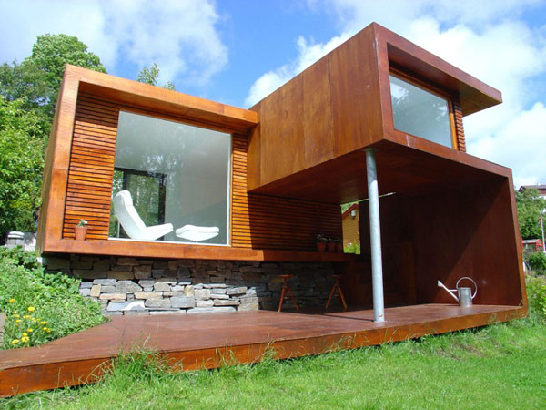 Rounded Wooden The Fantastic Rounded Wooden Stools In The Casa Kolonihagen Norway Wooden Terrace With Stone Wall And Wooden Wall Dream Homes Stunning Holiday House Design As Best Choice For Spending Summer Holiday