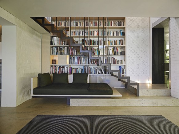 Foyer Shelf Wooden Fascinating Foyer Shelf From White Wooden Shelving Units Connected Wall Behind Black Sofa And Gray Wooden Staircase Decoration Creative Home Interior In Various Foyer Appearances