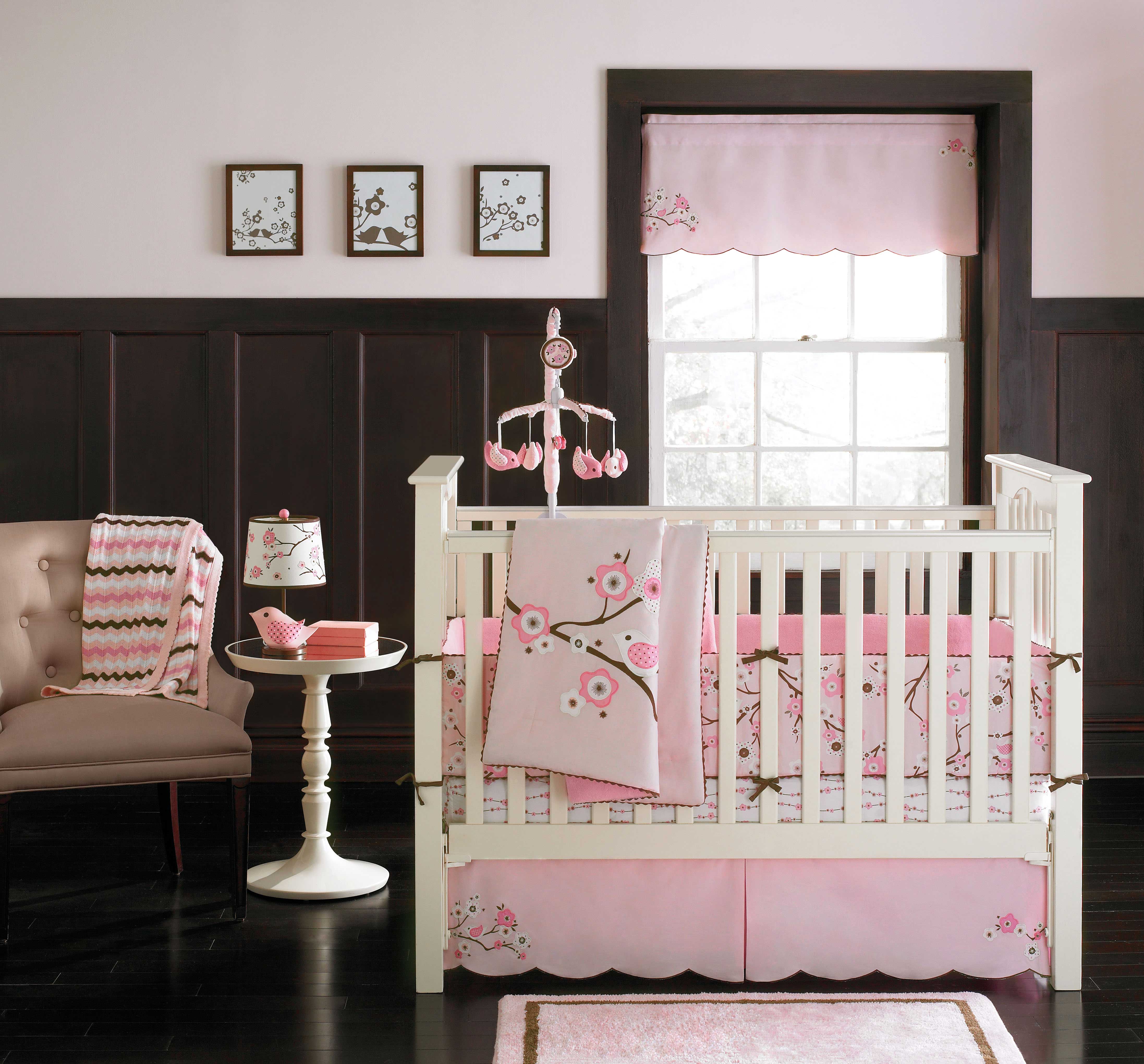 Baby Girl Integrating Feminine Baby Girl Nursery Idea Integrating Cherry Blossom Flowers To Dominate Modern Crib Bedding Skirt Kids Room  Inspirational Modern Crib Bedding With Lovely Color Combination