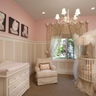 Pink And Baby Feminine Pink And Cream Themed Baby Girl Bedroom Idea With Round Crib Involving Canopy Covered By Net Kids Room Adorable Round Crib Decorated By Vintage Ornaments In Small Room