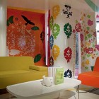 Colorful Patterned On Funny Colorful Patterned Wall Art On White Painted Wall Of Espacio C Mixcoac By ROW Studio Beside Yellow Living Sofa Decoration Vibrant Modern Interior Decoration For Wonderful Training Center