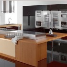 Ultra Modern With Futuristic Ultra Modern Kitchen Designs With Natural Brown Varnished Kitchen Island With Metal Countertop From Tecnocucina Kitchens Elegant Modern Kitchen Design Collections Beautifying Kitchen Interior