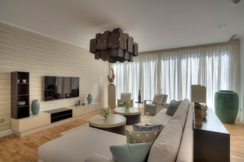 Living Room Led Good Living Room Design With Led TV Facing Circle Table Under The Pendant Lamp At The Reserve At Al Barari Residence Decoration Magnificent Furniture And Unique Decoration In Sophisticated Villa