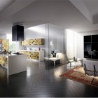View By And Good View By Kitchen Room And Dining Room With Persian Rug And Steel Sofas Facing Led TV At Crystal By Scavolini Kitchens Stunning Glass Kitchen Furniture Idea To Decorate Your Kitchen
