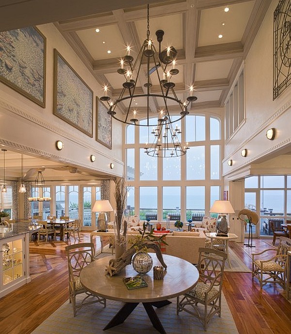 High Ceiling Design Gorgeous High Ceiling Lamps Kitchen Design With Circle Table Feat Wooden Chairs That The Carpet Completed The Area Decoration Artistic High Ceiling Decorating In Bright Room Interior Style
