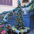 Staircase Christmas On Gorgeous Staircase Christmas Decor Displayed On The Grey Painted Swirly Staircase Involving Many Jingle Bells Decoration Magnificent Christmas Decorations On The Staircase Railing