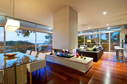 Contemporary Bayview Integrating Great Contemporary Bayview House By Integrating The Living Hall With Dining Space And Bar Area Into One Room Decoration Elegant Wood Clad House Design Blending From Modern Elements
