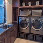 Laundry Room Trendy Iconic Laundry Room Planner With Trendy Washing Machine Striped Baskets Ball Pendant Lights Dark Wood Cabinet Stainless Steel Sink Metallic Baskets Interior Design Smart And Beautiful Laundry Rooms That Inspire Your Design Creativity
