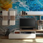 Led Tv Wodoen Impressing Led TV Area With Wooden Storage Using Orange White Colored At The Pixers Bez House Decoration 11 Creative Wall Mural Ideas For Your Beautiful Homes
