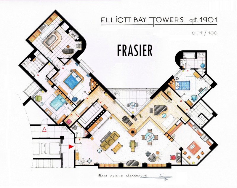 Tv Home Installed Impressive TV Home Floor Plans Installed In Frasier House With Family Room Next To Dining Room Beside Traditional Kitchen Decoration  Imaginative Floor Plans Of Television Serial Movie House