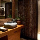 Tropical Bathroom With Incredible Tropical Bathroom Design Interior With Natural Bamboo Wall Panels Decoration Used Wooden Vanity Furniture Ideas Decoration Attractive Bamboo Wall Panels As Eco Friendly Decoration