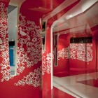 White Pattened On Interesting White Patterned Wall Art On Red Painted Wall Of Espacio C Mixcoac By ROW Studio Coupled With White Red Ceiling Decoration Vibrant Modern Interior Decoration For Wonderful Training Center