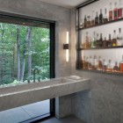 Wooden Glass Completed Interesting Wooden Glass Wine Cellar Completed With Marble Patterned Countertop And Iron Faucet In New Canaan Residence Dream Homes Charming Modern House With Beautiful Courtyard And Structures