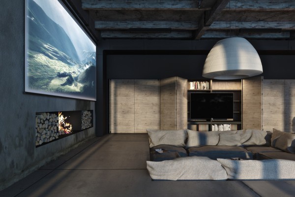 Home Cinema Living Inviting Home Cinema Functions As Living Room For Family And Guests With Huge Dome Shaped Lighting Above It Dream Homes Modern Industrial Interior Design With Exposed Ceiling And Structural Glass Floors