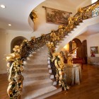 Staircase Christmas Golden Inviting Staircase Christmas Decor Integrating Golden Jingle Bells Ribbon And Gorgeous Engraved Railing The Steps Decoration Magnificent Christmas Decorations On The Staircase Railing