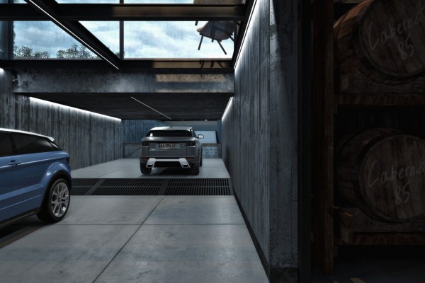 Home Garage With Large Home Garage Idea Designed With Concrete Tiled Flooring And Wall And Awesome Transparent Ceiling Concept Dream Homes Modern Industrial Interior Design With Exposed Ceiling And Structural Glass Floors