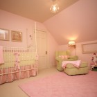 Pink And Bedding Large Pink And Green Crib Bedding For Girls With Four Pots Placed Inside Attic Baby Nursery To Match Green Lounge Kids Room Charming Crib Bedding For Girls With Girlish Atmosphere
