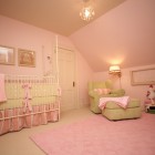 Pink And Bedding Large Pink And Green Crib Bedding For Girls With Four Pots Placed Inside Attic Baby Nursery To Match Green Lounge Kids Room Charming Crib Bedding For Girls With Girlish Atmosphere