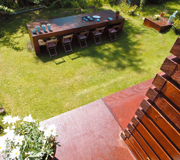 Wooden Table Casa Long Wooden Table In The Casa Kolonihagen Norway Outdoor Dining Space With Wooden Chairs On Grass Yard Dream Homes Stunning Holiday House Design As Best Choice For Spending Summer Holiday