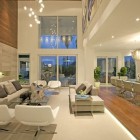 Living Room Ceiling Luxury Living Room With High Ceiling Lamps In Unique Shape That Glass Table Feat White Chairs Add Classy Design Decoration Artistic High Ceiling Decorating In Bright Room Interior Style 