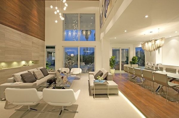 Living Room Ceiling Luxury Living Room With High Ceiling Lamps In Unique Shape That Glass Table Feat White Chairs Add Classy Design Decoration Artistic High Ceiling Decorating In Bright Room Interior Style