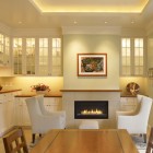 Dining Room Led Marvelous Dining Room Design With Led Under Cabinet Lighting Applied Mounted Wall Fireplace With Two White Chairs Decoration Stylish Home With Smart Led Under Cabinet Lighting Systems For Attractive Styles