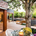 Patio Design Modern Marvelous Patio Design At Maroon Modern Backyard Project With Round Glass Dining Table On Wood Deck Decoration Beautiful Modern Backyard Ideas To Relax You At Charming Home