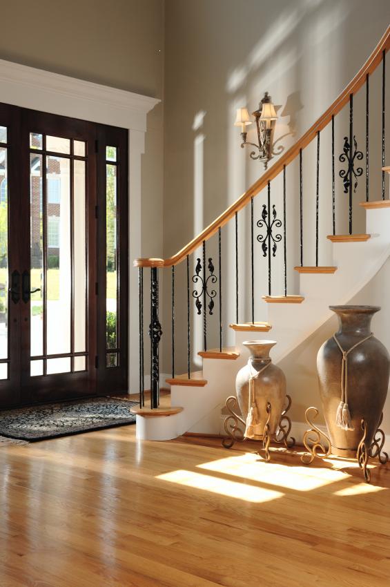 Beautiful Foyer Decorative Mesmerizing Beautiful Foyer Design And Decorative Railing Beside Light Brown Glossy Vintage Pot Installed On Wooden Glossy Floor Decoration  Creative Home Interior In Various Foyer Appearances