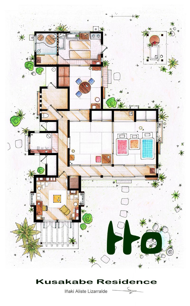 Kusakabe Residence Rooms Mesmerizing Kusakabe Residence Involved Family Rooms Using TV Home Floor Plans With Lounge And Coffee Table Beside Staircase Decoration  Imaginative Floor Plans Of Television Serial Movie House