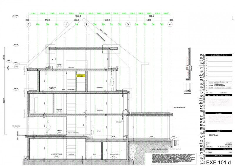 Side Section Of Mesmerizing Side Section Planning Design Of PPLB 0042 Residence With Five Floors And Soft Brown Staircase Which Is Made From Wooden Material  Fancy Contemporary Home Using Concrete And Wooden Materials In Luxembourg