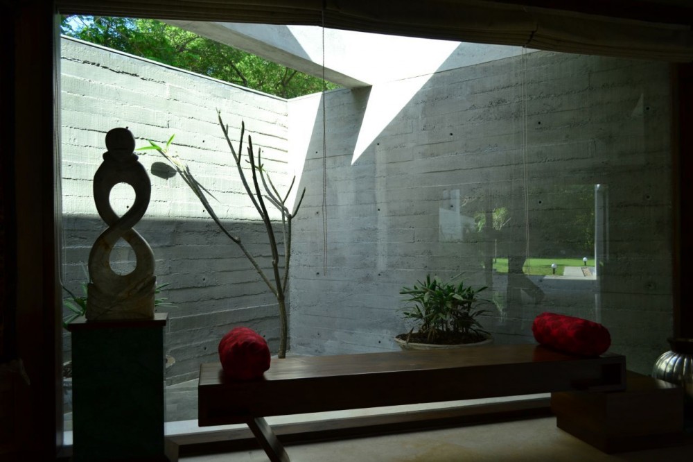 Home Courtyard Home Minimalist Home Courtyard Seen From Home Hallway With Concrete Wall And Ground Refreshed By Greenery Dream Homes  Cozy Single Story House With Open Concept Kitchen And Living Rooms