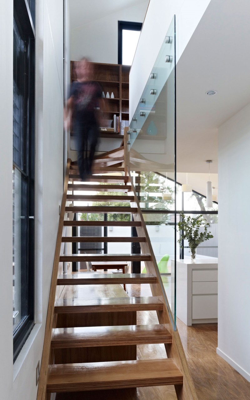 Home In Staircase Minimalist Home In Victoria Indoor Staircase Idea Involving Wooden Steps Combined With Transparent Glass Wall Decoration Fresh House Decoration In Summer Theme