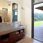 Aptos Retreat Connected Modern Aptos Retreat Master Bathroom Connected With Deck Featured With Closed Shower And Triple Vanities Dream Homes Elegant Modern Family Retreat With Cozy Red Kitchen Colors