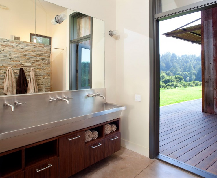 Aptos Retreat Connected Modern Aptos Retreat Master Bathroom Connected With Deck Featured With Closed Shower And Triple Vanities Dream Homes Elegant Modern Family Retreat With Cozy Red Kitchen Colors