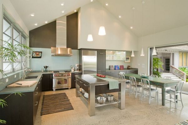 High Ceiling Design Modern High Ceiling Lamps Kitchen Design With Green Dining Table That Planters Add Fresh The Room Decoration Artistic High Ceiling Decorating In Bright Room Interior Style