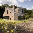 Atmosphere Surrounding With Natural Atmosphere Surrounding Chimney House With Assorted Plants Such Flower And Grass On Fertile Lands Outside House Architecture Elegant Chimney House With Striped Walls And Rectangular Floor Plans
