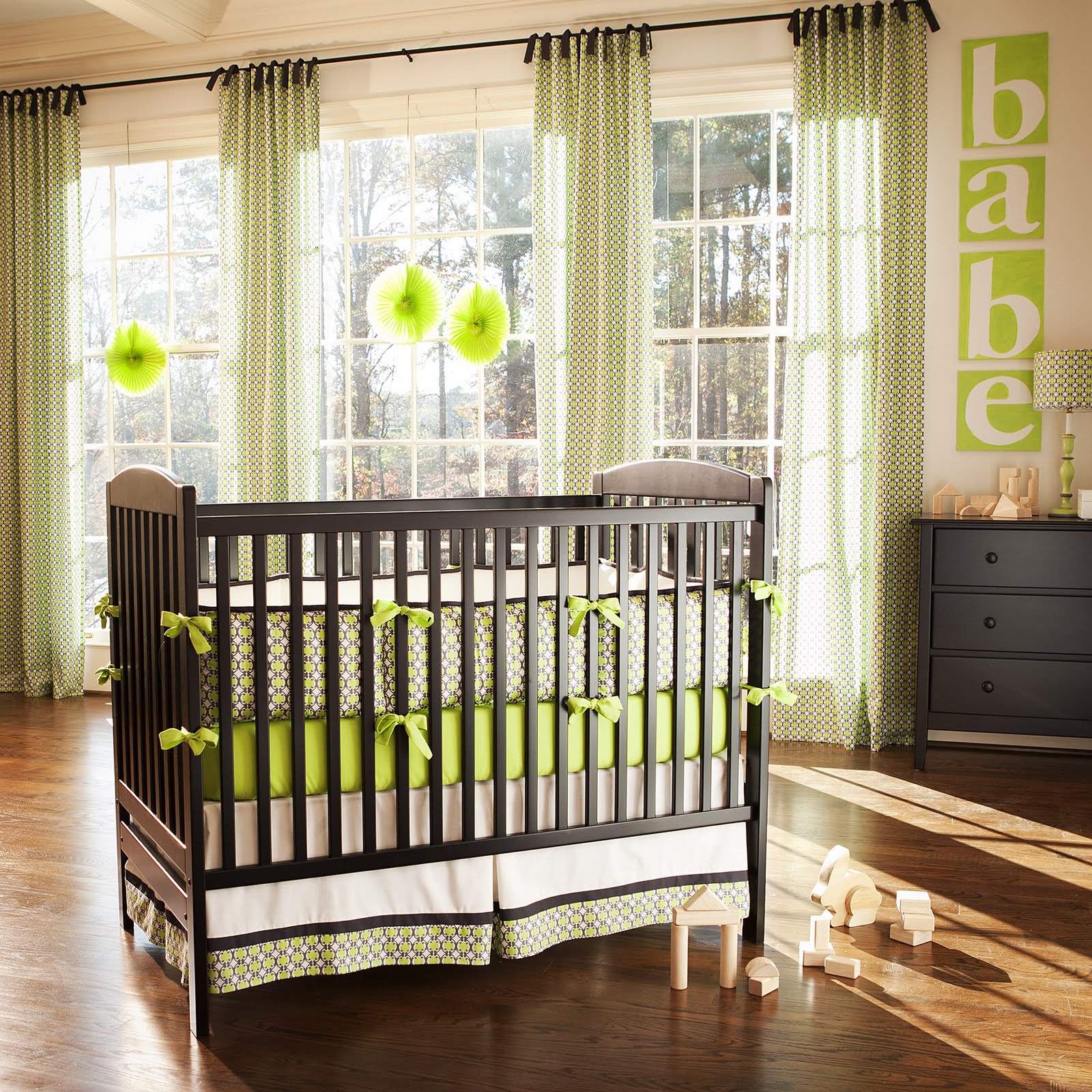 Light Green Dark Natural Light Green Touch Covering Dark Brown Painted Modern Crib Bedding Involving White Accent On Skirt Kids Room  Inspirational Modern Crib Bedding With Lovely Color Combination