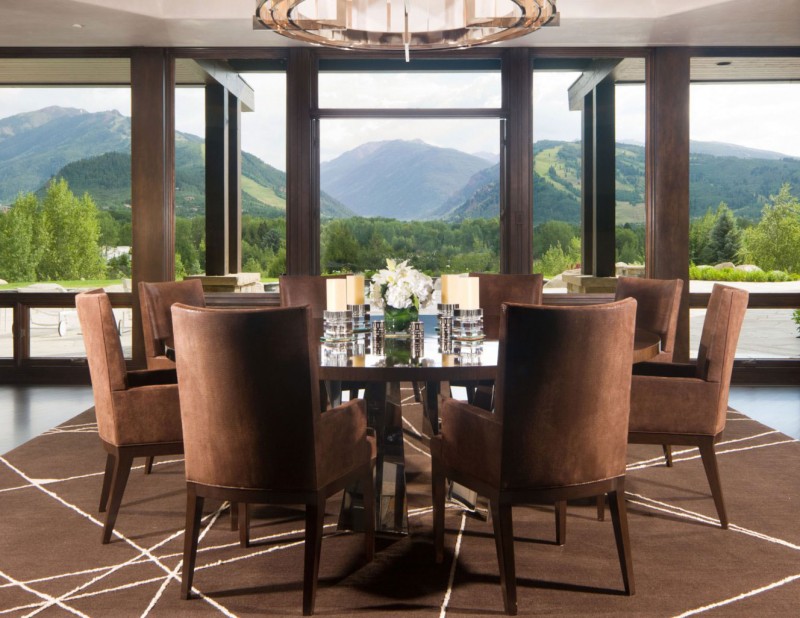 Dinning Room Brown Neat Dinning Room Design With Brown Chairs And Circle Table With Full Up By The Furniture At The Willoughby Way Residence Interior Design Elegant Rustic House Using Soft Color And Wood Combinations