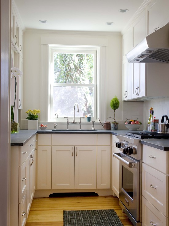 White Kitchen Dark Old White Kitchen Cabinet With Dark Countertop Stainless Steel Faucet Small Glass Window Rustic Wood Floor Natural Ornamental Plants Kitchens Simple How To Design A Kitchen Layout With Some Lovely Concepts