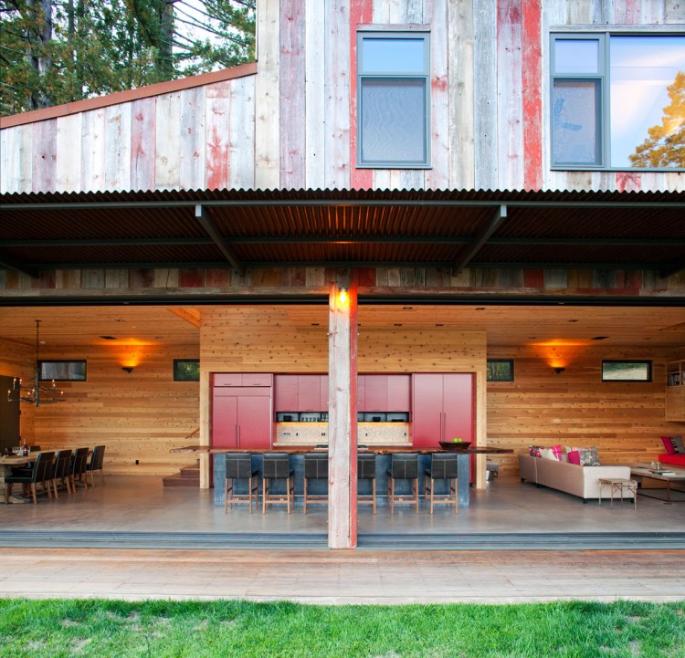 Aptos Retreat From Open Aptos Retreat Interior Seen From Outside Displaying Awesome Red I Shaped Kitchen Dining And Living Room Dream Homes Elegant Modern Family Retreat With Cozy Red Kitchen Colors