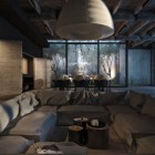 Pendant Idea Huge Oversized Pendant Idea Designed In Huge Dome Shape To Brighten Home Living Room With Grey Sectional Sofa Set Dream Homes Modern Industrial Interior Design With Exposed Ceiling And Structural Glass Floors