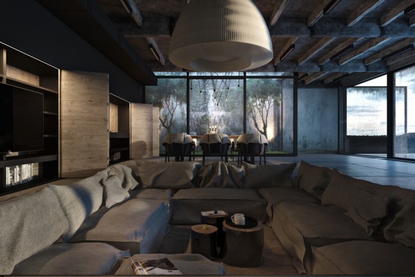 Pendant Idea Huge Oversized Pendant Idea Designed In Huge Dome Shape To Brighten Home Living Room With Grey Sectional Sofa Set Dream Homes  Modern Industrial Interior Design With Exposed Ceiling And Structural Glass Floors